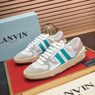 Lanvin White Blue Layered Mesh And Suede Upper Dual-Tone Side Stripe Lifestyle Sneakers