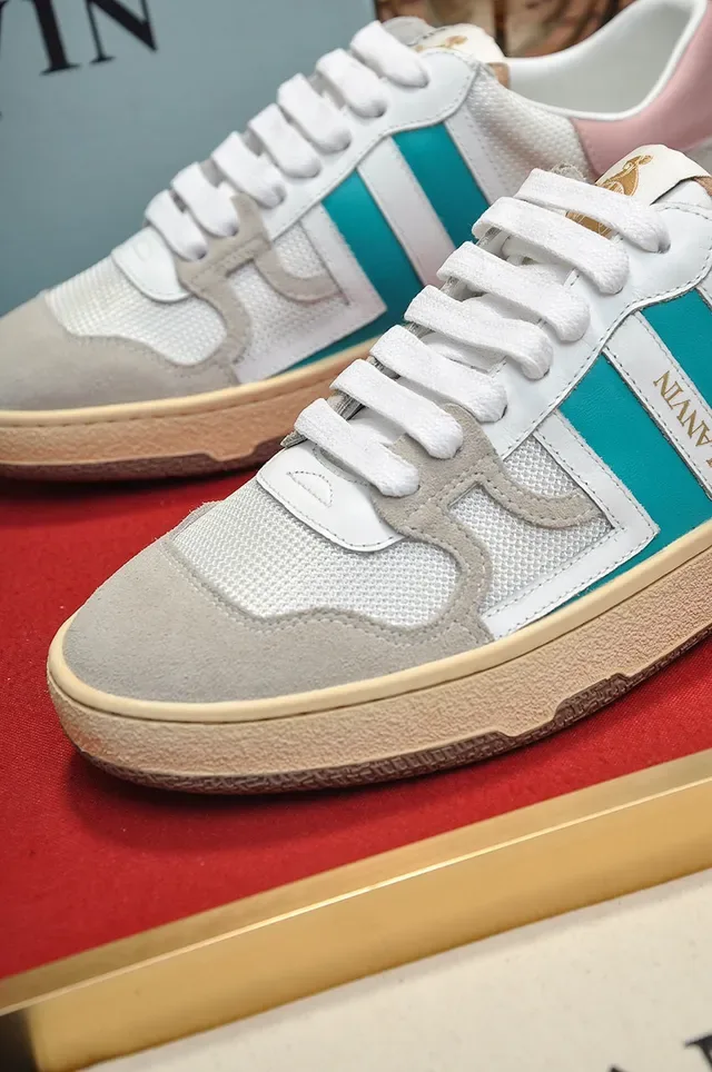 Lanvin Tênis Lifestyle Branco e Azul, Camada de Malha e Camurça Superior, Franja Lateral de Duas Cores 3