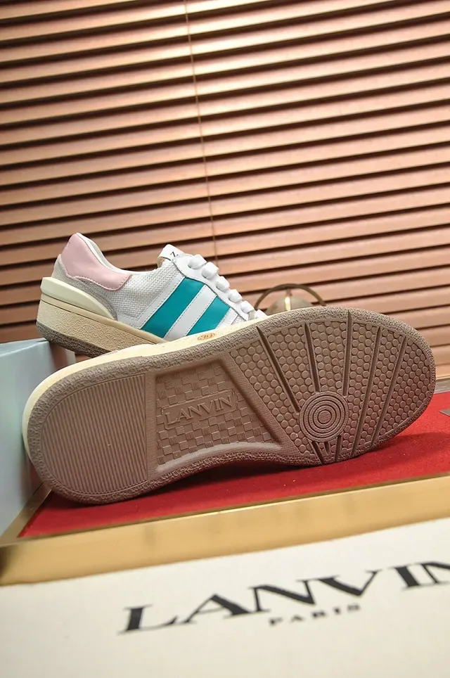 Lanvin Tênis Lifestyle Branco e Azul, Camada de Malha e Camurça Superior, Franja Lateral de Duas Cores 4