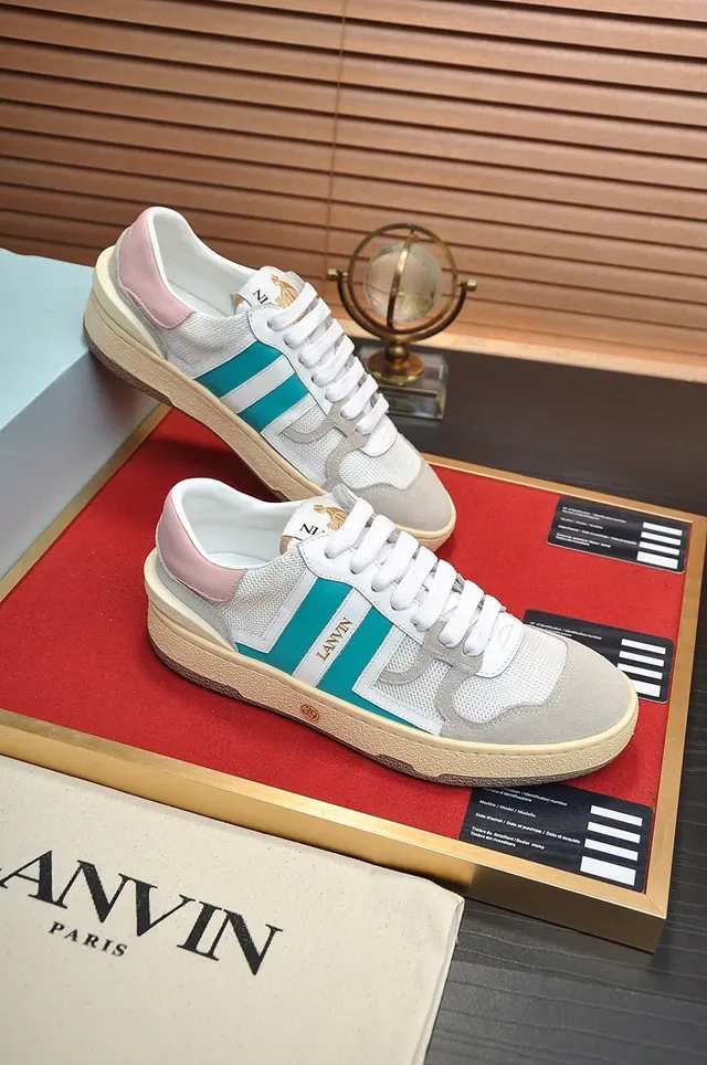 Lanvin Tênis Lifestyle Branco e Azul, Camada de Malha e Camurça Superior, Franja Lateral de Duas Cores 5