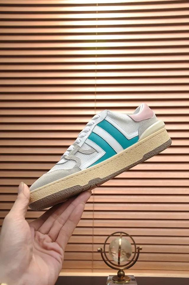 Lanvin Tênis Lifestyle Branco e Azul, Camada de Malha e Camurça Superior, Franja Lateral de Duas Cores 6