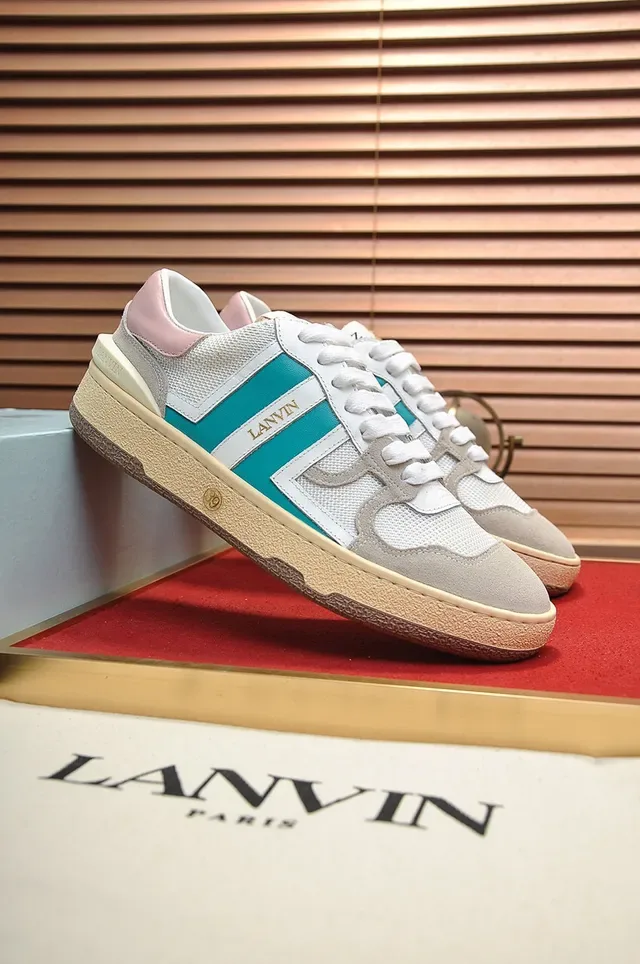 Lanvin Tênis Lifestyle Branco e Azul, Camada de Malha e Camurça Superior, Franja Lateral de Duas Cores 8