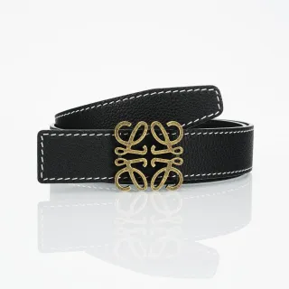 Loewe Anagram Belt Black Gold Pebbled White Contrast Stitching Leather Belt