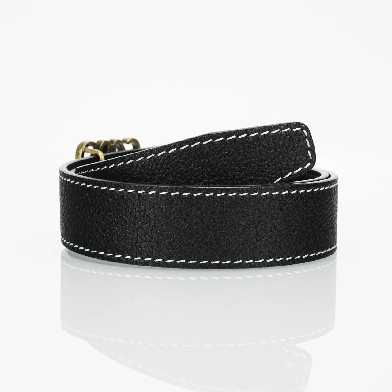 Loewe Anagram Belt Noir Or Texturé Blanc Couture Contraste Cuir 3