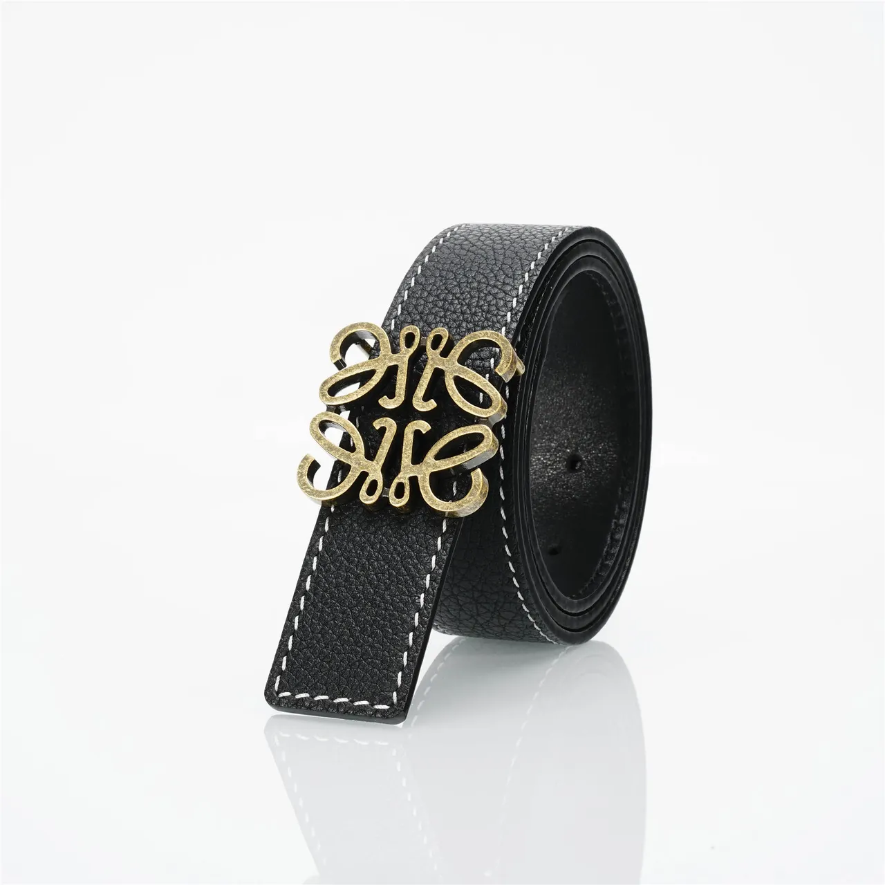 Loewe Anagram Belt Noir Or Texturé Blanc Couture Contraste Cuir 6