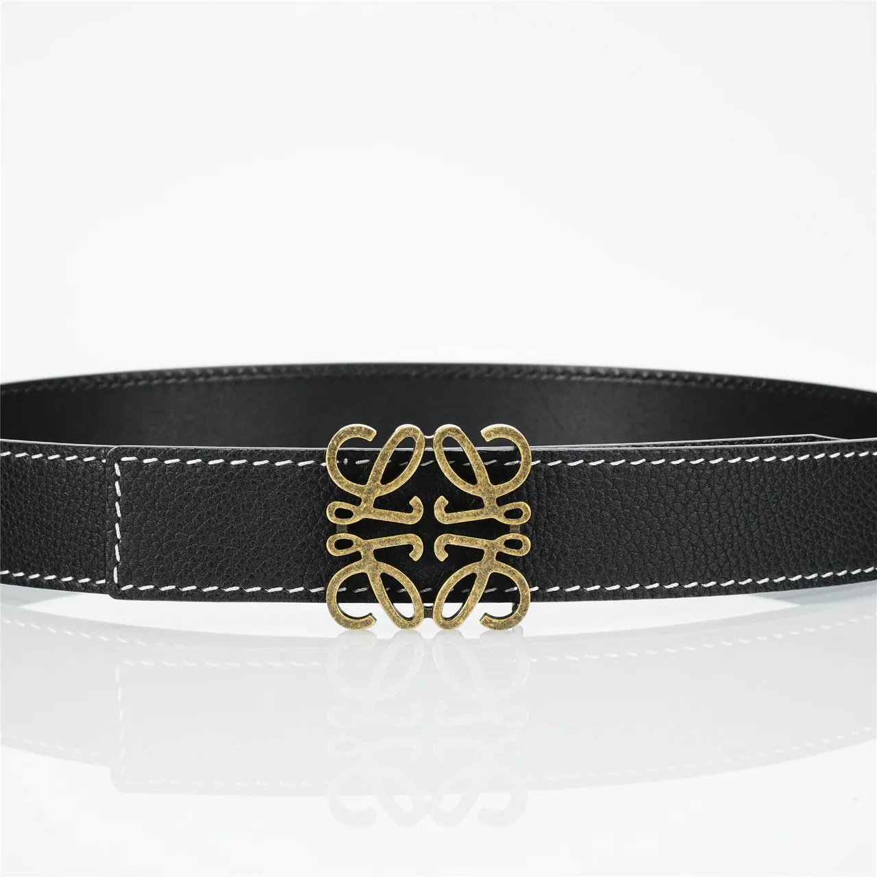 Loewe Anagram Belt Noir Or Texturé Blanc Couture Contraste Cuir 7