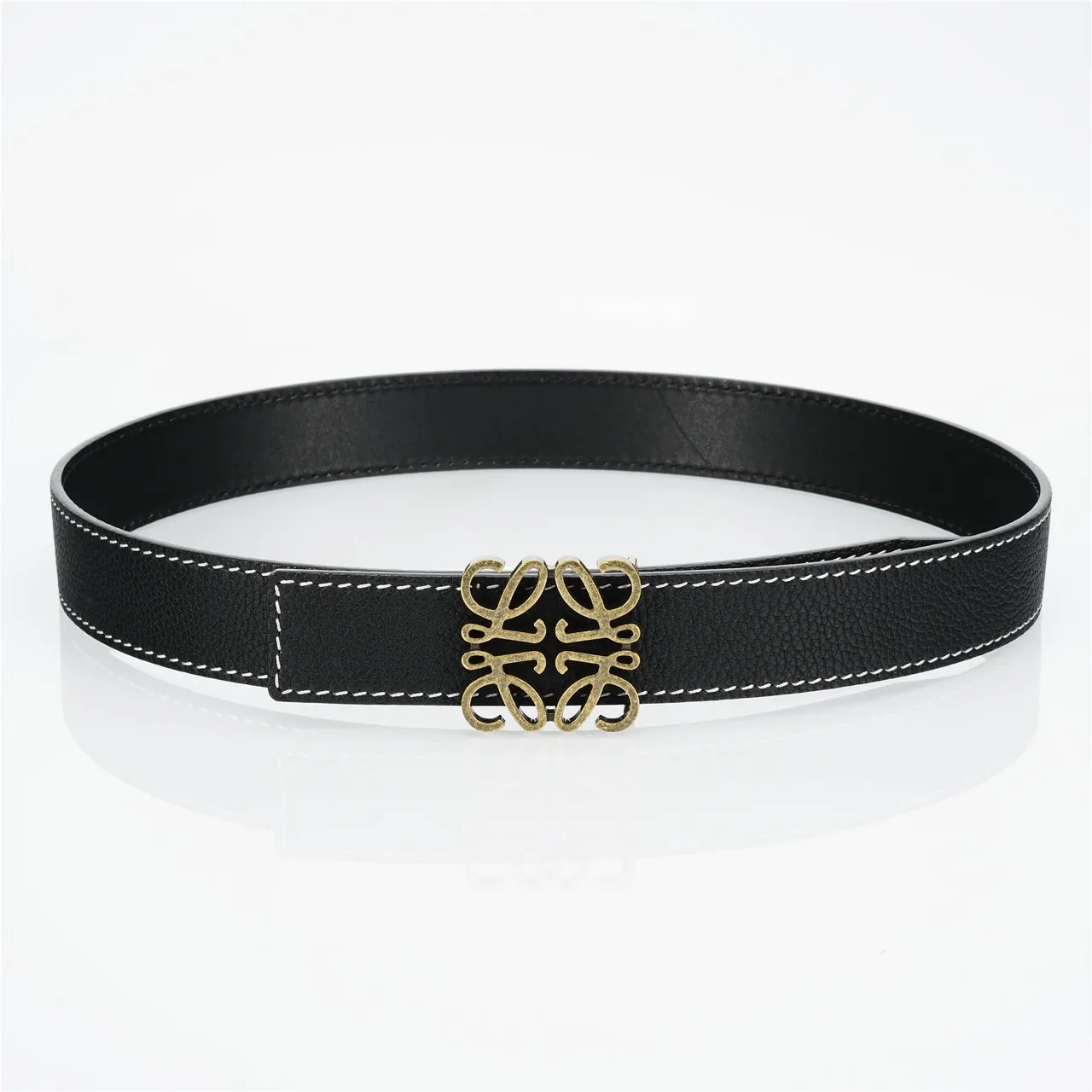 Loewe Anagram Belt Noir Or Texturé Blanc Couture Contraste Cuir 8