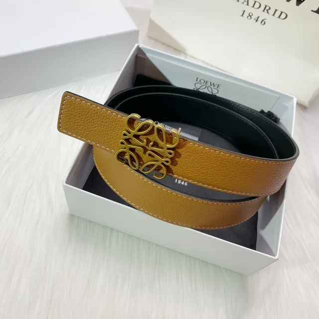 Loewe Anagram Belt भूरी और काली चमड़ी की पट्टी 4
