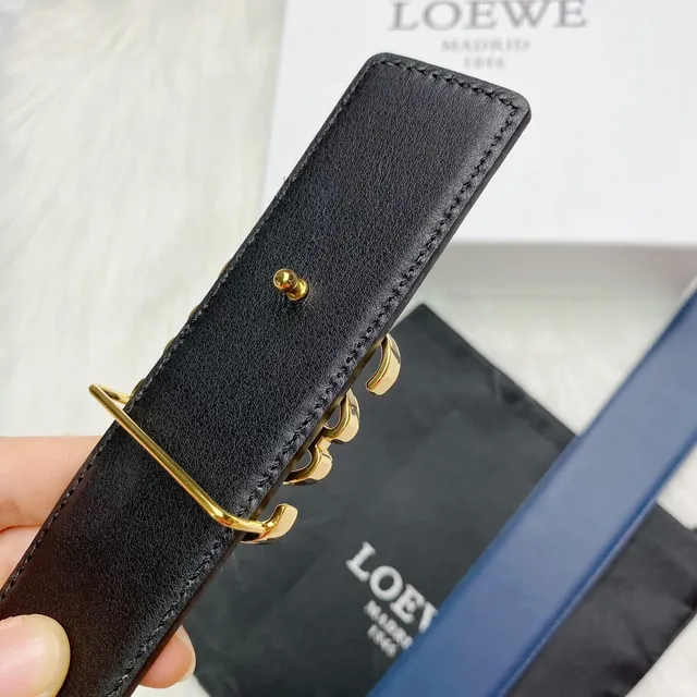 Loewe Anagram নৌবাহিনী সোনালি মসৃণ পূর্ণ-দানা বাকেল চামড়া বেল্ট 6