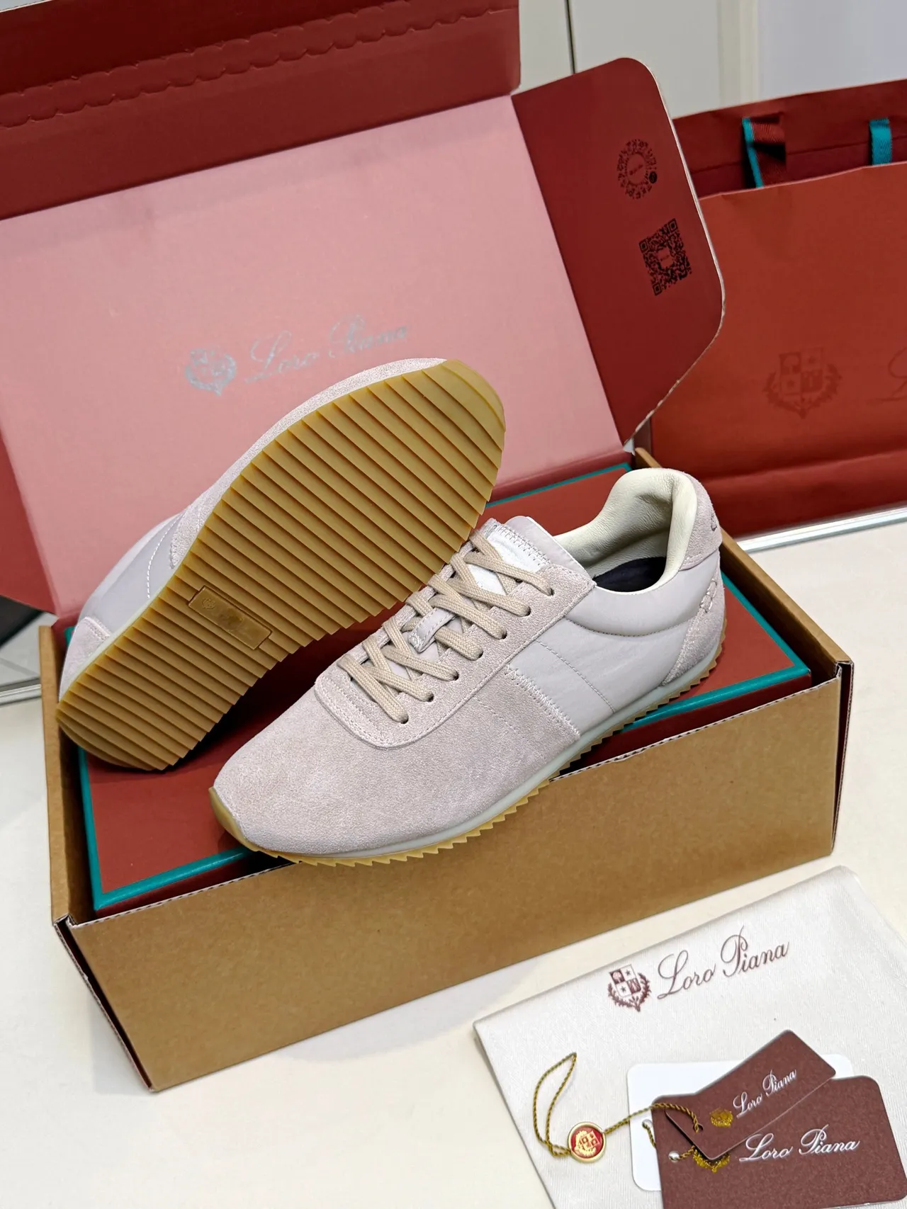 Loro Piana 米色麂皮和纺织品低帮生活方式运动鞋 2