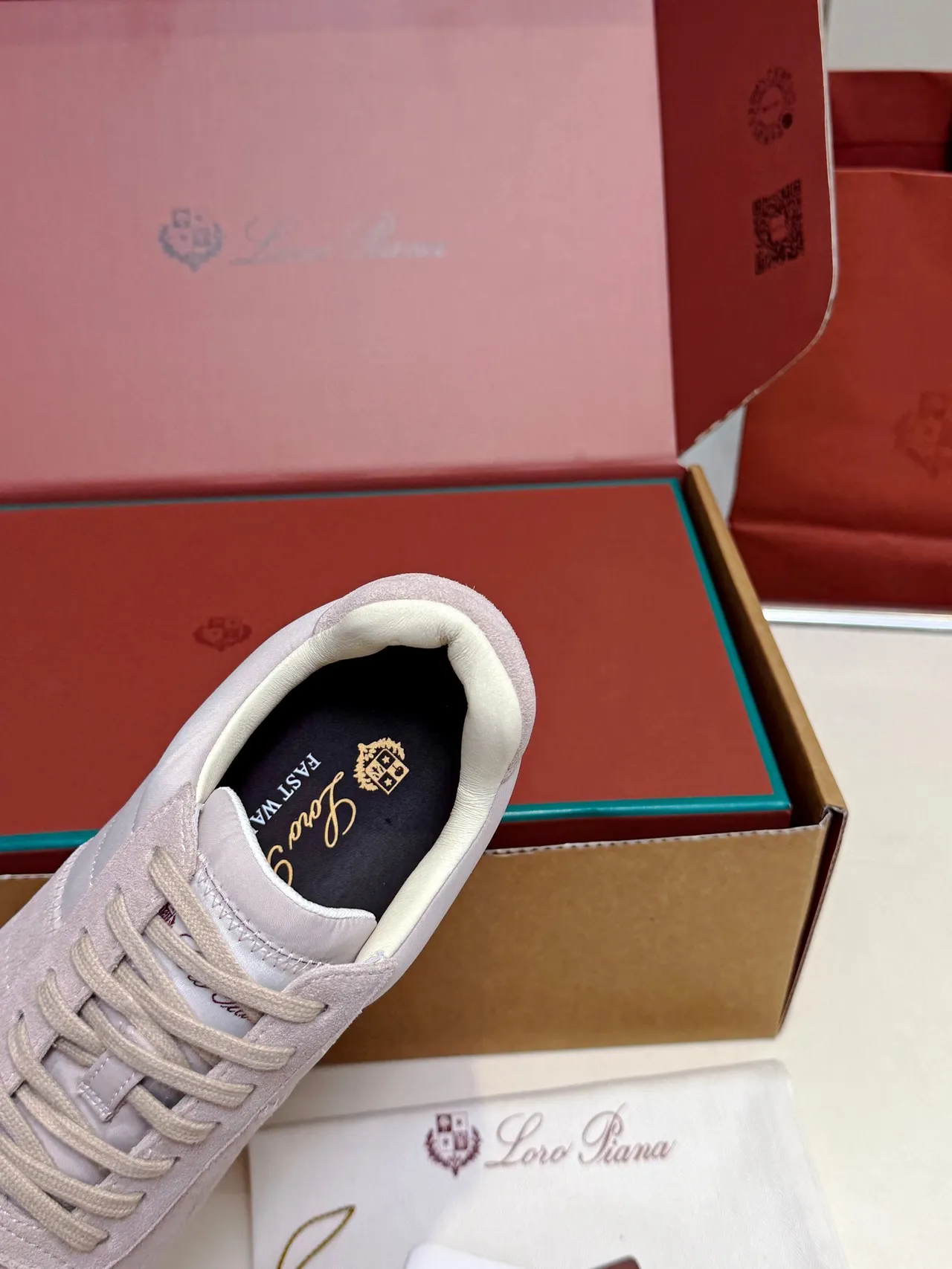 Loro Piana 米色麂皮和纺织品低帮生活方式运动鞋 4