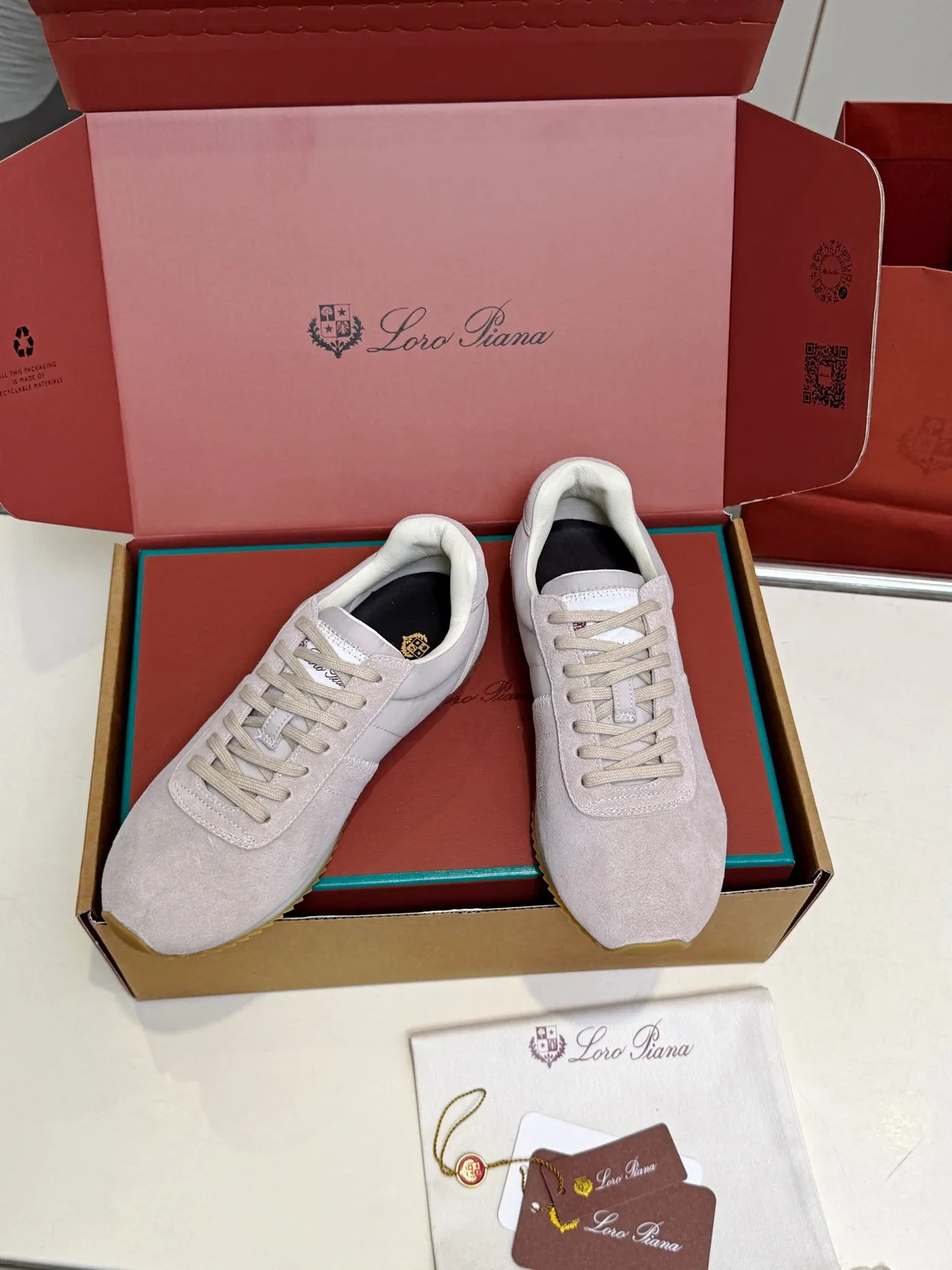 Loro Piana 米色麂皮和纺织品低帮生活方式运动鞋 5