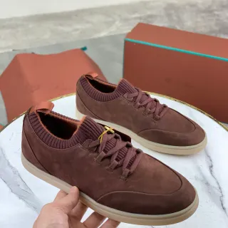 Loro Piana 棕米色麂皮鞋面 罗纹针织领休闲鞋