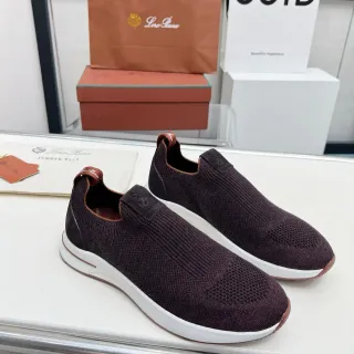Loro Piana 针织一脚蹬酒红色生活方式运动鞋