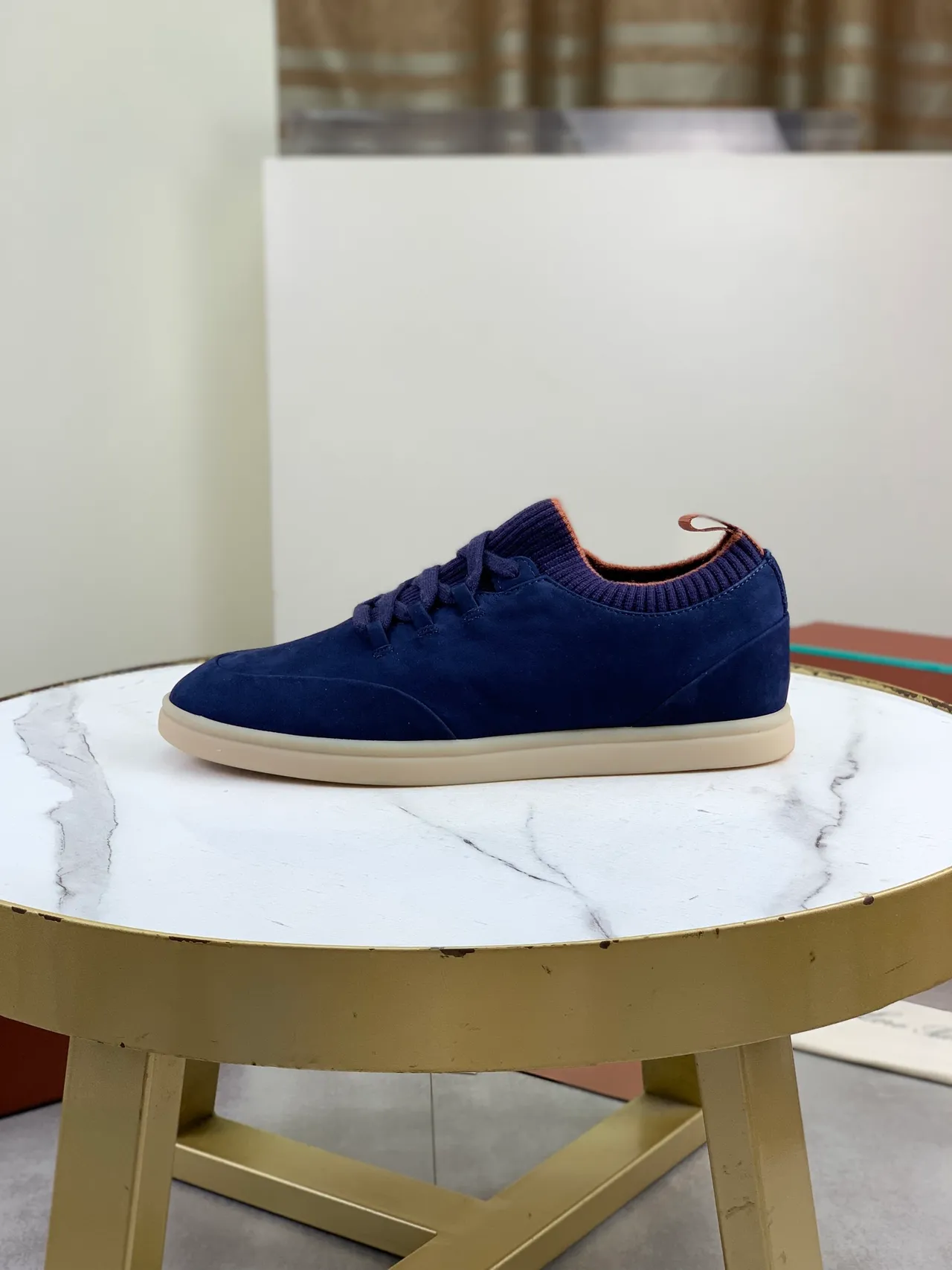 Loro Piana أحذية كاجوال مفتوحة الأمام سويدي محبوك كولار لون البحرية 6