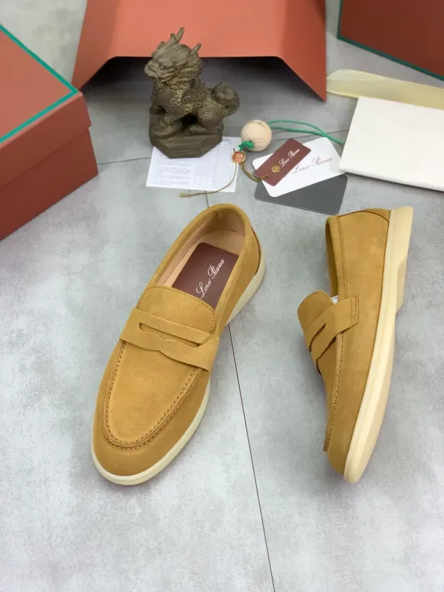 Loro Piana Penny Loafer بيج أبيض سويد حزام لوفر 5
