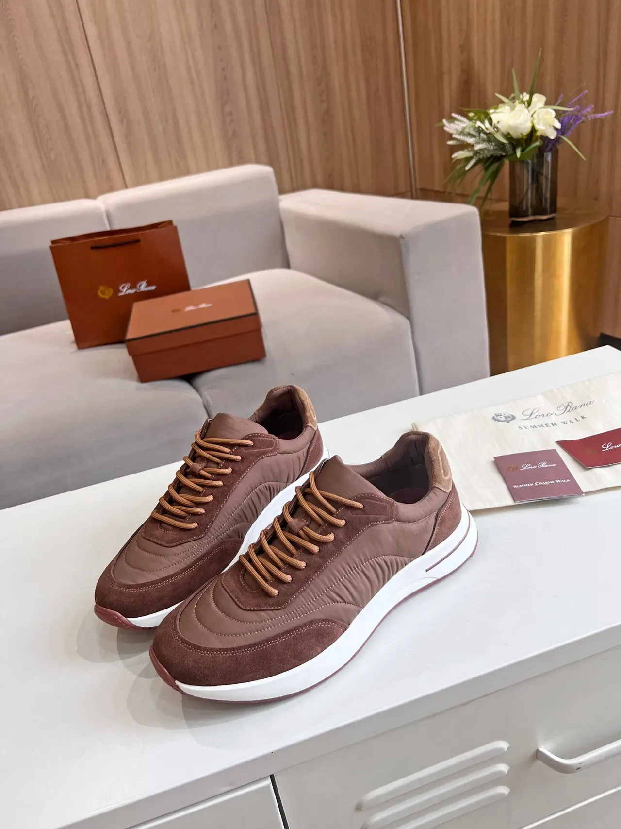 Loro Piana Summer Walk বাদামি সুয়েড-নাইলন জীবনধারা স্নিকার্স 5