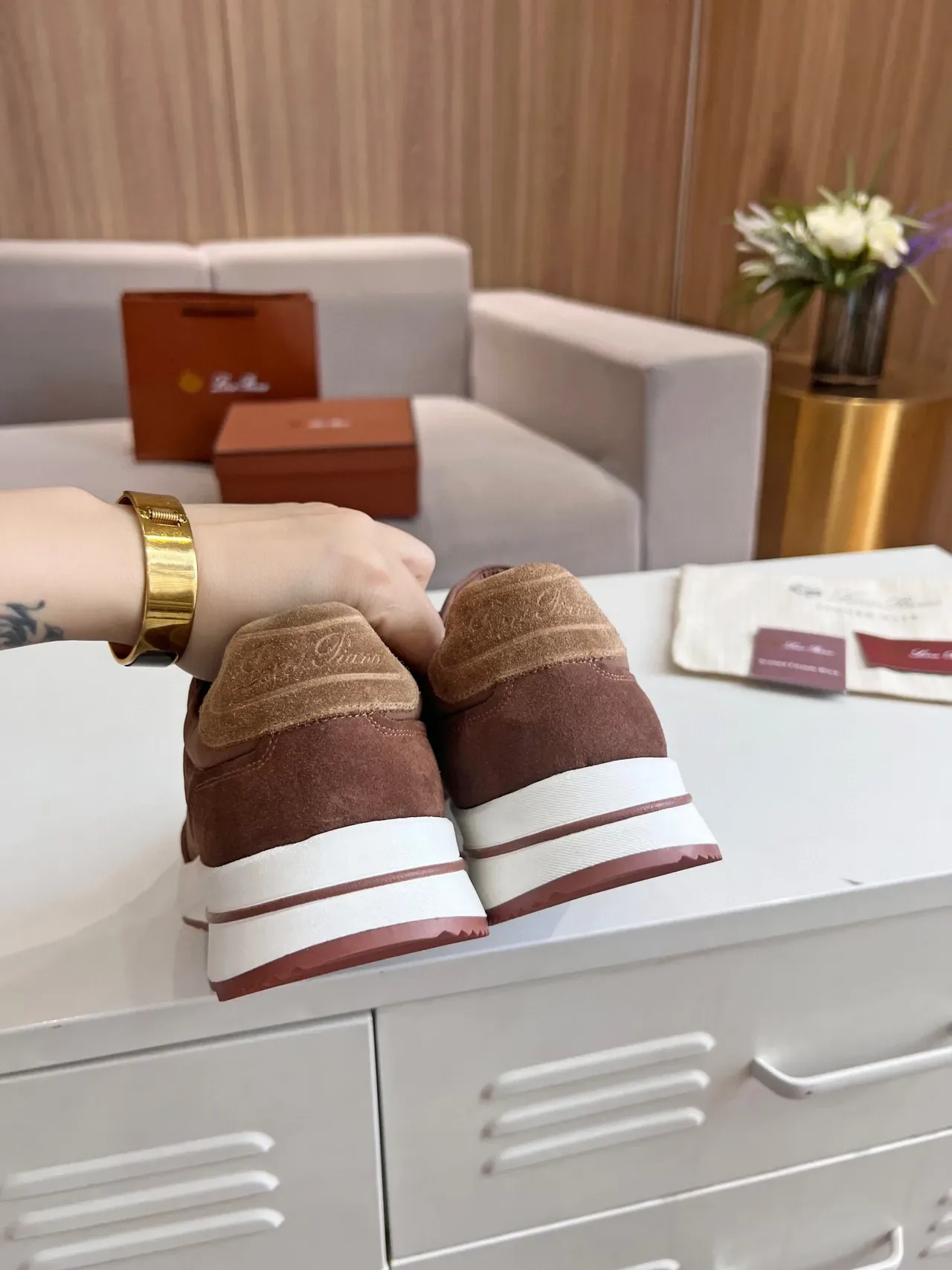 Loro Piana Summer Walk বাদামি সুয়েড-নাইলন জীবনধারা স্নিকার্স 6