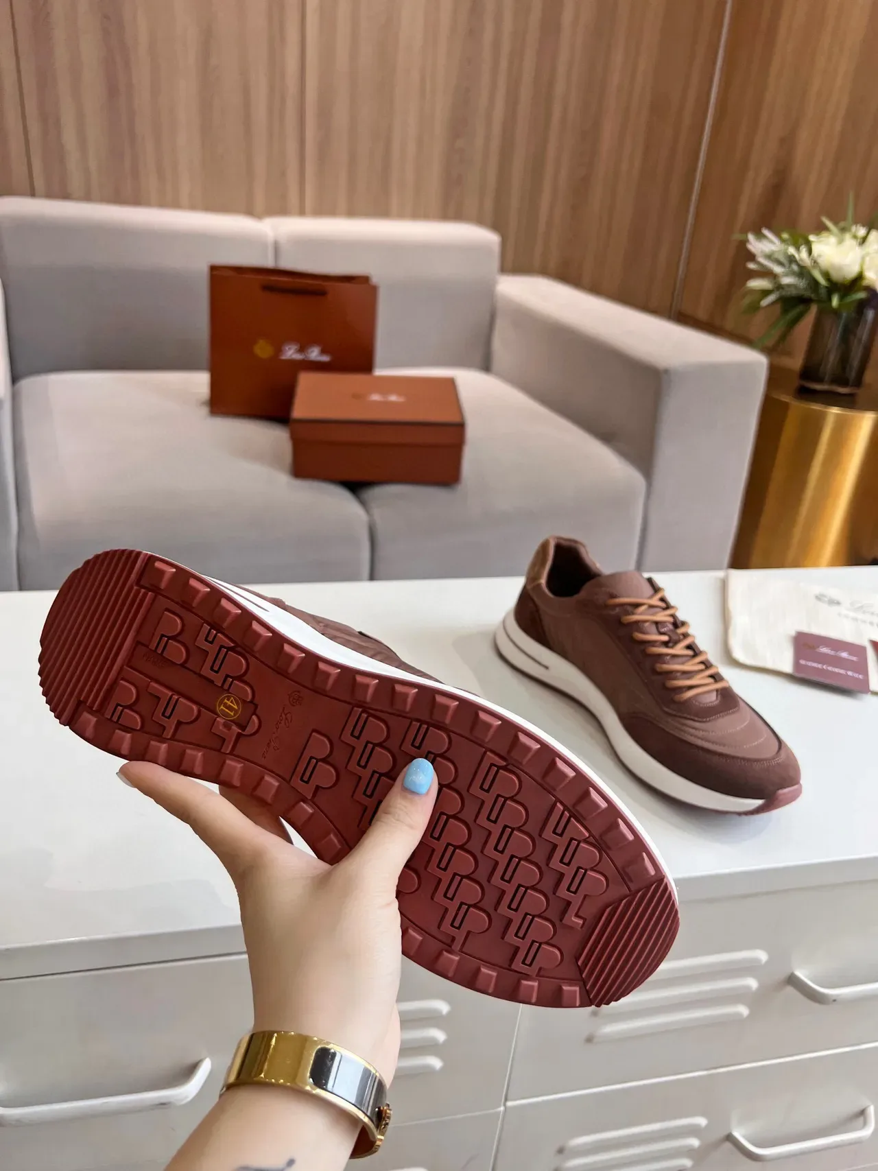 Loro Piana Summer Walk বাদামি সুয়েড-নাইলন জীবনধারা স্নিকার্স 7