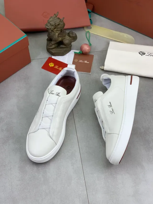 Loro Piana White Leather Laceless Slip-On Sneaker 5