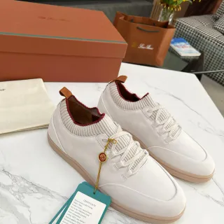 Loro Piana 白色麂皮针织领休闲鞋