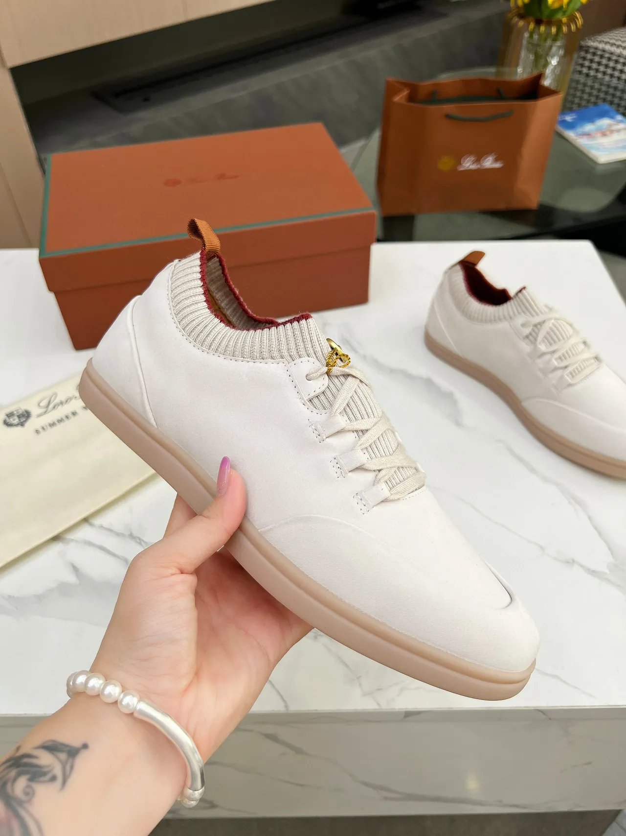 Loro Piana সাদা সুয়েড বুনন কলার ক্যাজুয়াল জুতা 2
