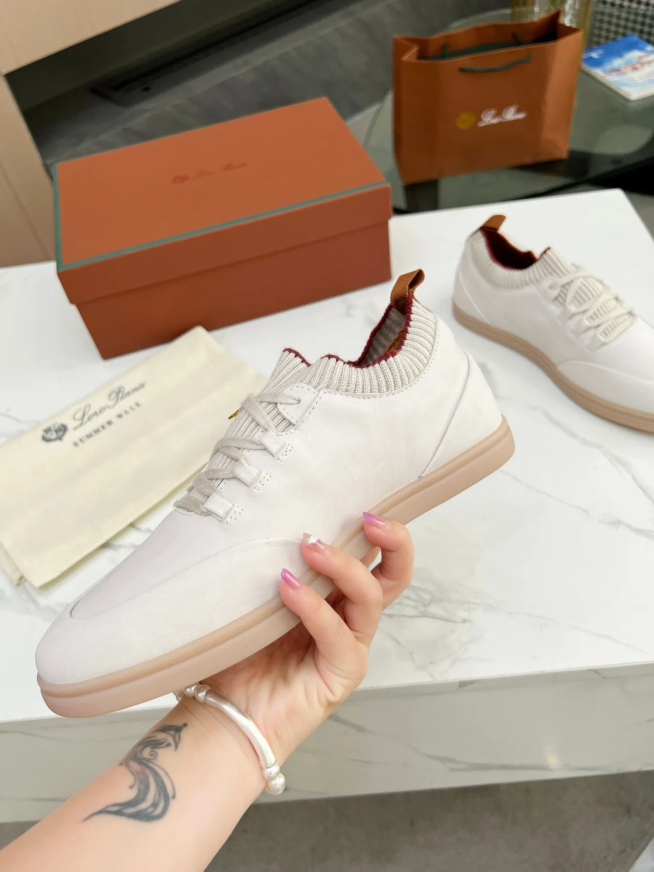 Loro Piana সাদা সুয়েড বুনন কলার ক্যাজুয়াল জুতা 3