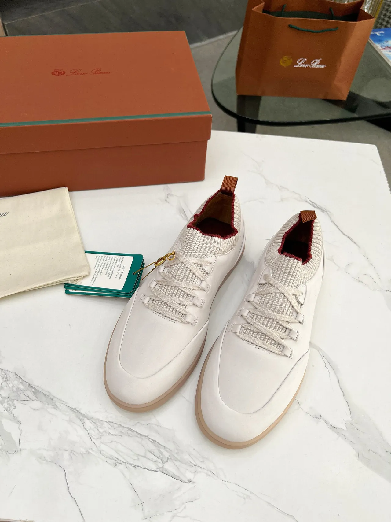 Loro Piana সাদা সুয়েড বুনন কলার ক্যাজুয়াল জুতা 4