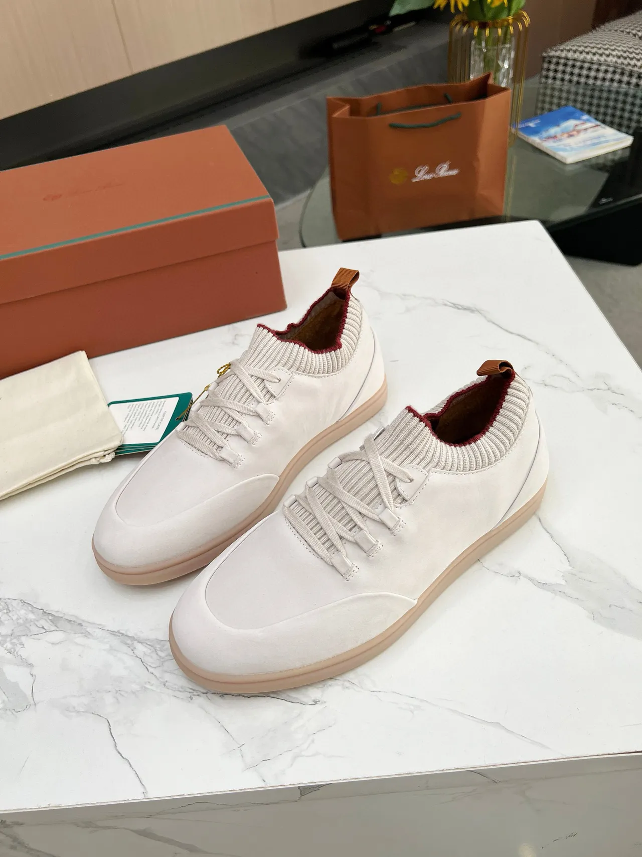Loro Piana সাদা সুয়েড বুনন কলার ক্যাজুয়াল জুতা 5