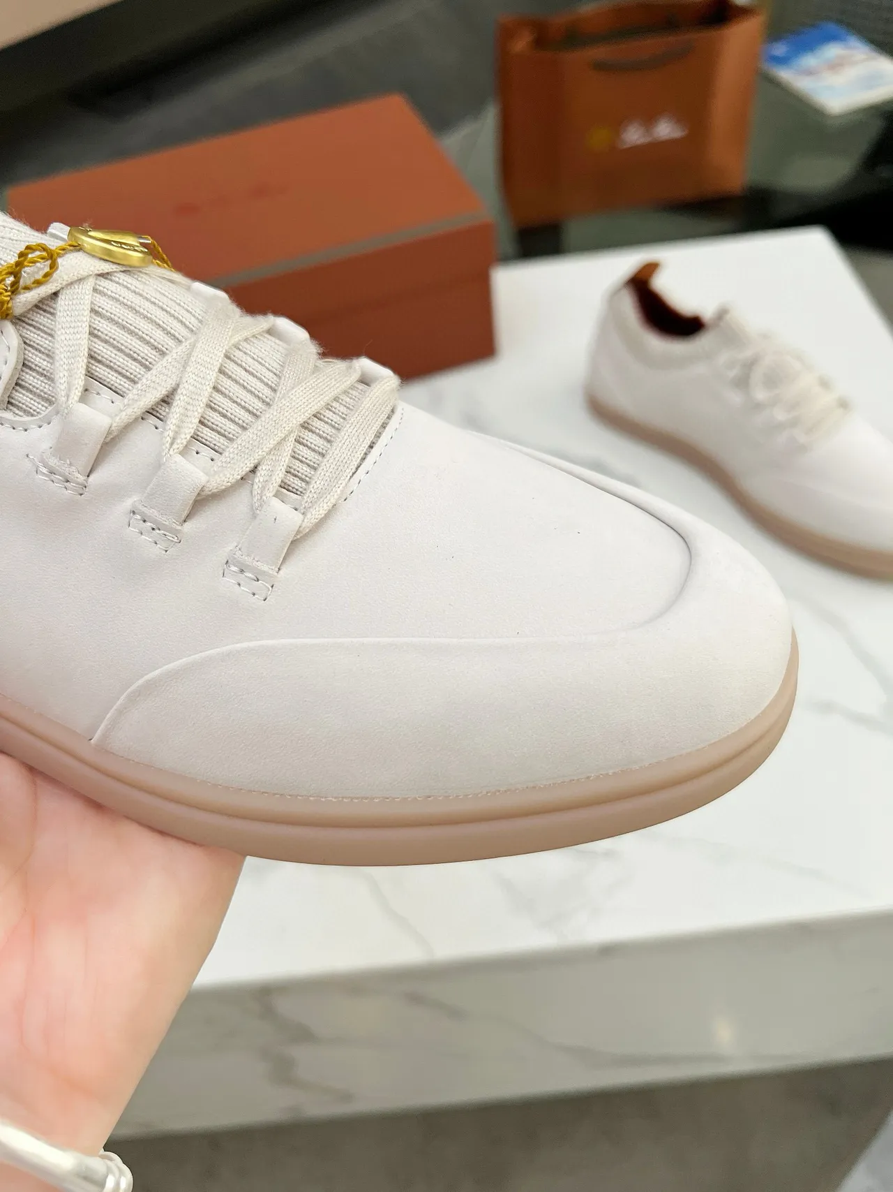 Loro Piana সাদা সুয়েড বুনন কলার ক্যাজুয়াল জুতা 6