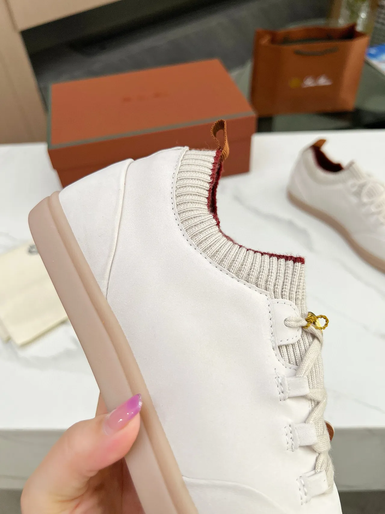 Loro Piana সাদা সুয়েড বুনন কলার ক্যাজুয়াল জুতা 7