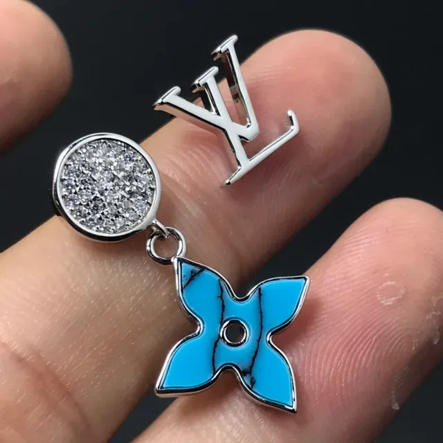 Louis Vuitton Asymmetrical Monogram and Turquoise Flower Earrings 2
