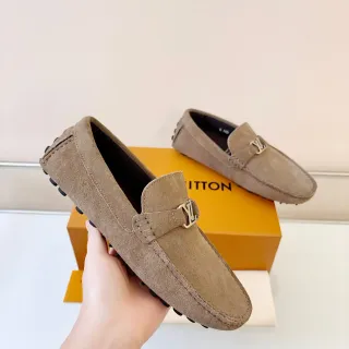 Louis Vuitton बेज ब्लैक सuede ऊपरी LV बकल स्ट्रैप लोअफर