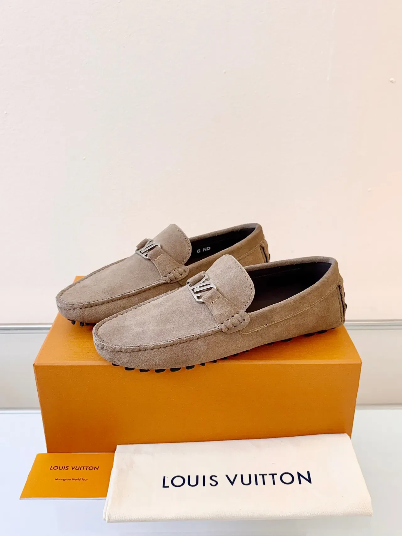 Louis Vuitton Beige Black Suede Upper LV Buckle Strap Loafer 2