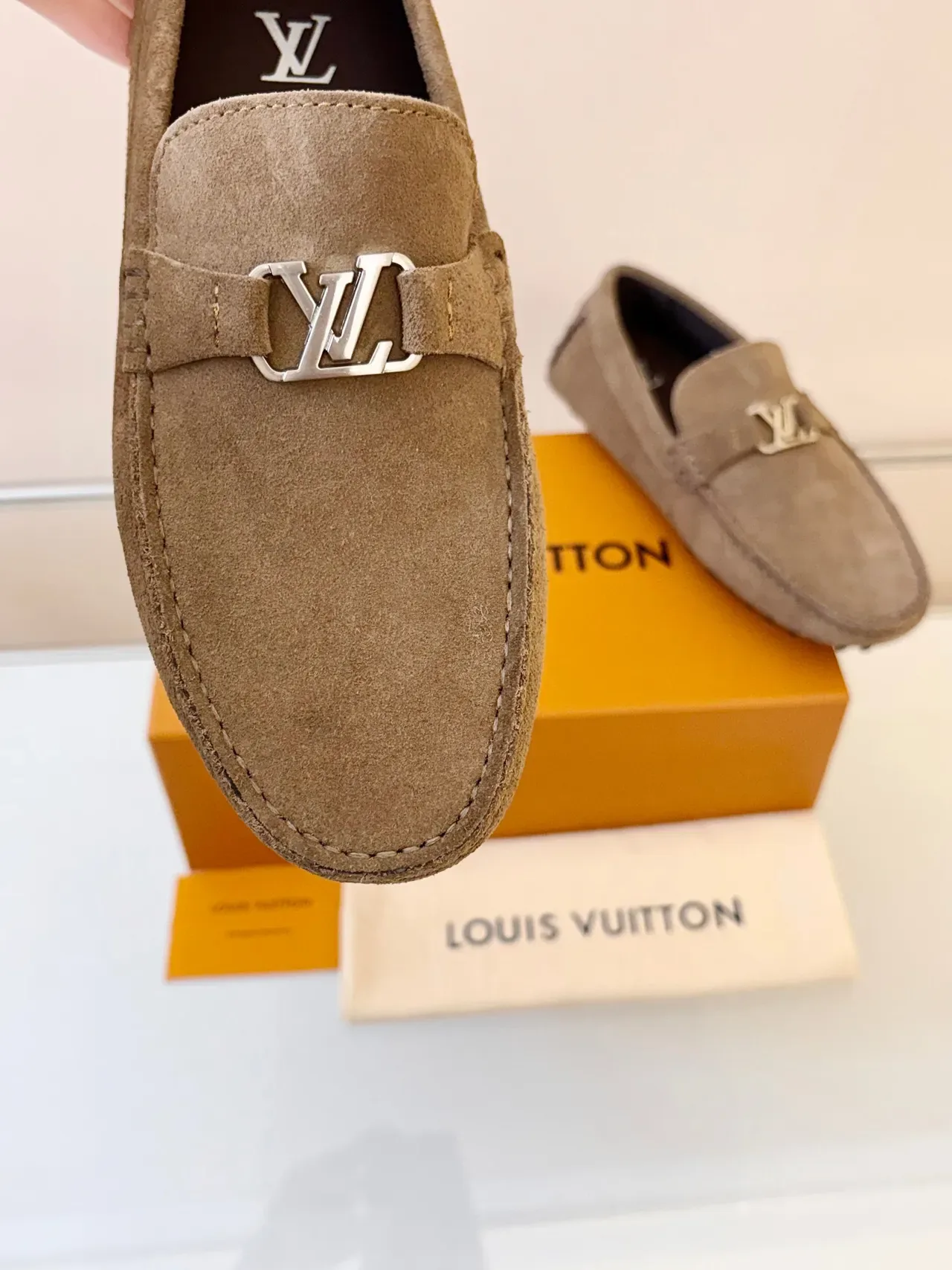 Louis Vuitton Beige Black Suede Upper LV Buckle Strap Loafer 3