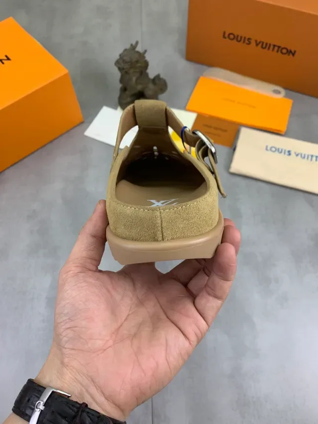 Louis Vuitton Beige Suede T-Strap Perforated Mule Casual Shoe 3