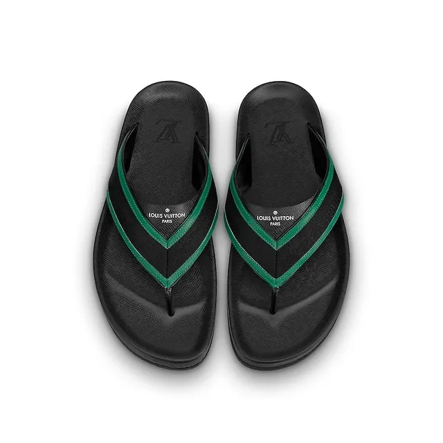 Louis Vuitton Claquettes noires et vert teal vert avec bordure 2