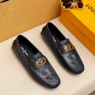 Louis Vuitton কালো সোনালি কুমির এমবসড চামড়া শের-বাকেল হার্ডওয়্যার লুফার