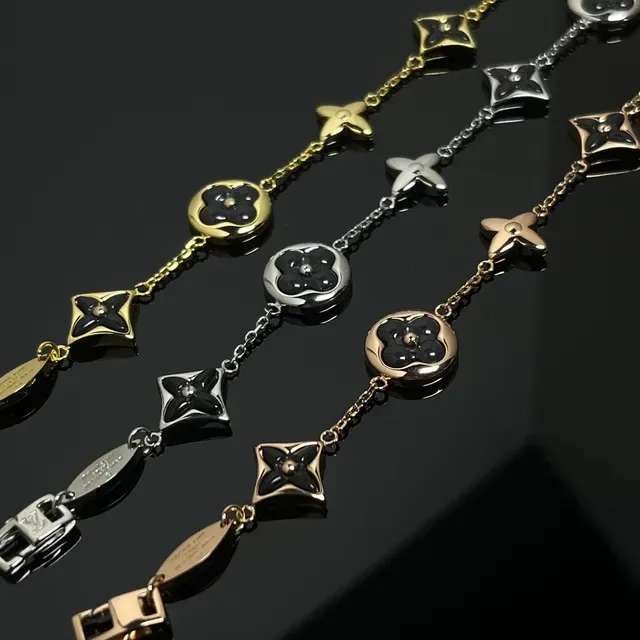 Collier Louis Vuitton Noir et Or Motif Floral Inlay Émail 3