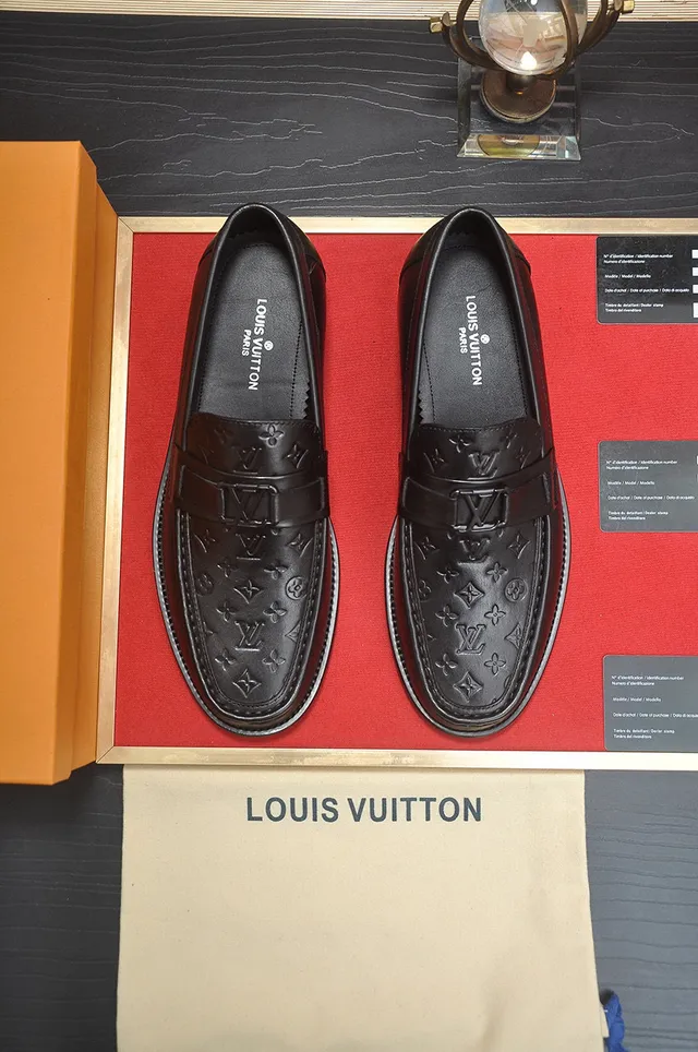 Louis Vuitton Black Leather Monogram-Embossed Strap Loafer 9