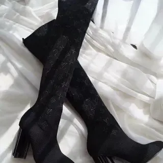 Louis Vuitton Black Monogrammed Mesh Knee Boots