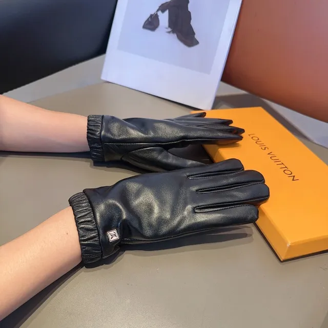 Louis Vuitton 黑色 褶皱 弹性袖口 皮革 手套 2