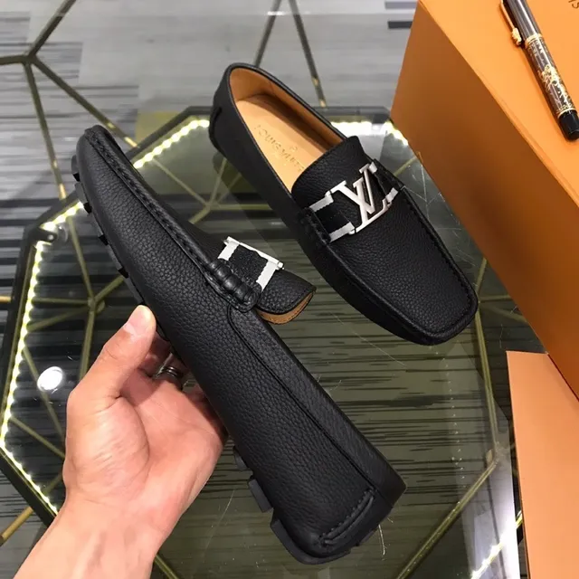 Louis Vuitton Black Silver Pebbled Leather Metal LV Buckle Loafer 4