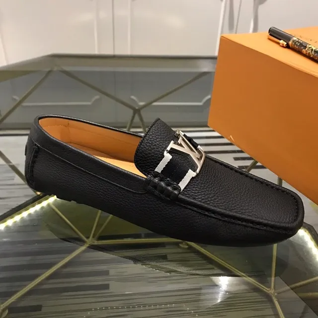 Louis Vuitton Black Silver Pebbled Leather Metal LV Buckle Loafer 6