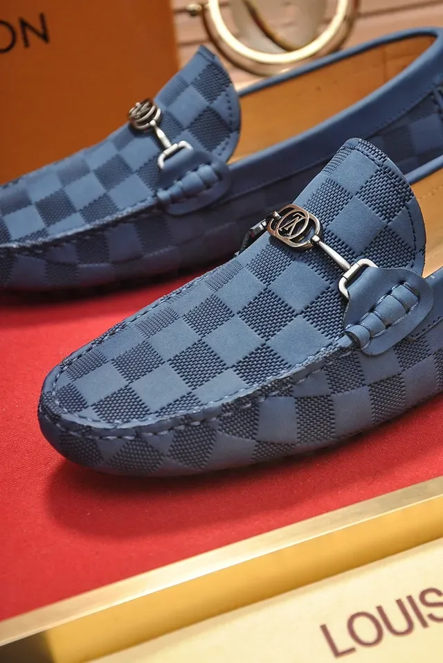Louis Vuitton azul beige Damier Cobalt lona hebilla horsebit mocasín 2