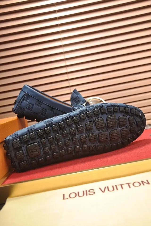 Louis Vuitton azul beige Damier Cobalt lona hebilla horsebit mocasín 3
