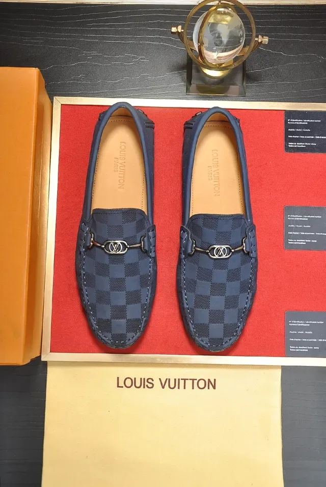 Louis Vuitton azul beige Damier Cobalt lona hebilla horsebit mocasín 5