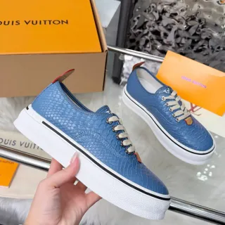 Louis Vuitton Blue Croc-Embossed Platform Sneakers