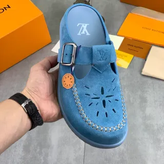 Louis Vuitton নীল স্যুড পারফোরেটেড বাকল স্ট্র্যাপ লোফার