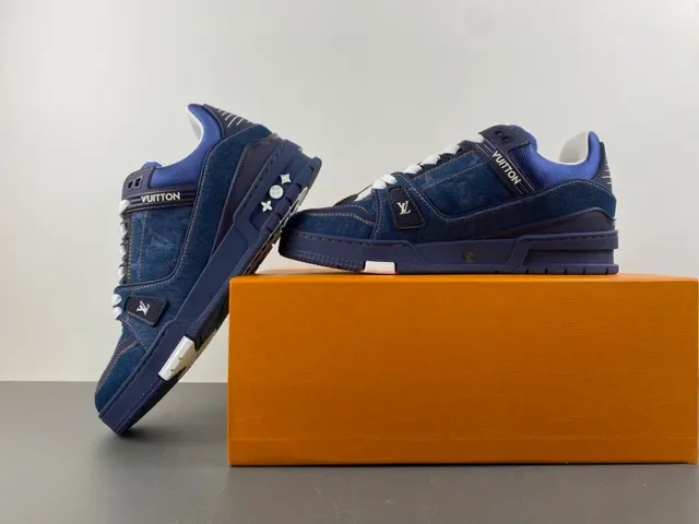 Louis Vuitton Zapatillas Lifestyle Suela Gruesa En Capas Con Parte Superior De Denim Azul Blanco 14